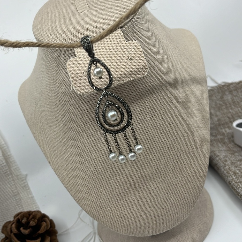 Vintage Suspicion Marcasite & Pearl Pendant 🌟 Sterling Elegance - Picture 9 of 14